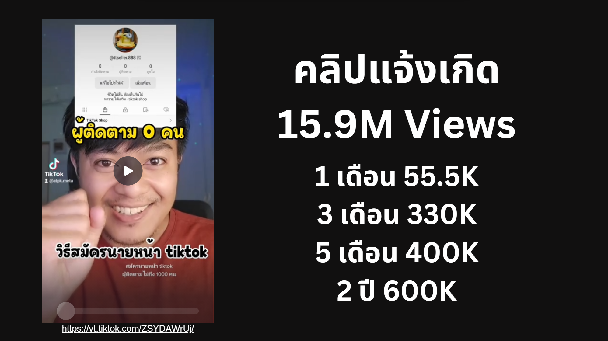 คลิปแจ้งเกิดของช่อง · ภาพแสดงยอดรับชม 15.9 ล้านครั้ง